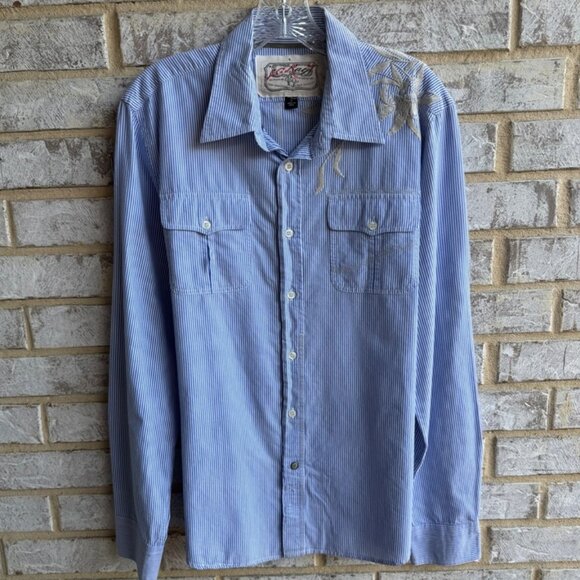 J. C. Rags Other - J. C. Rags Long Sleeve Striped Embroidered Button Up Shirt Men's Size L